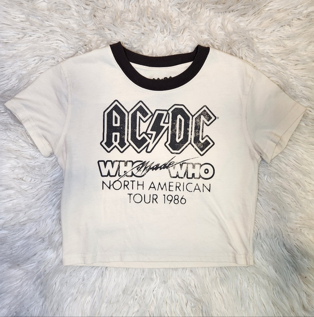 AC/DC Graphic Cropped Tee - Cream